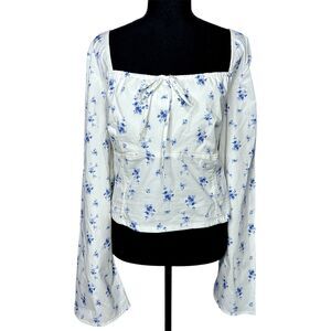 Womens White Floral Milkmaid Long Sleeve Top 2XL NWT Peasant Boho Cottagecore
